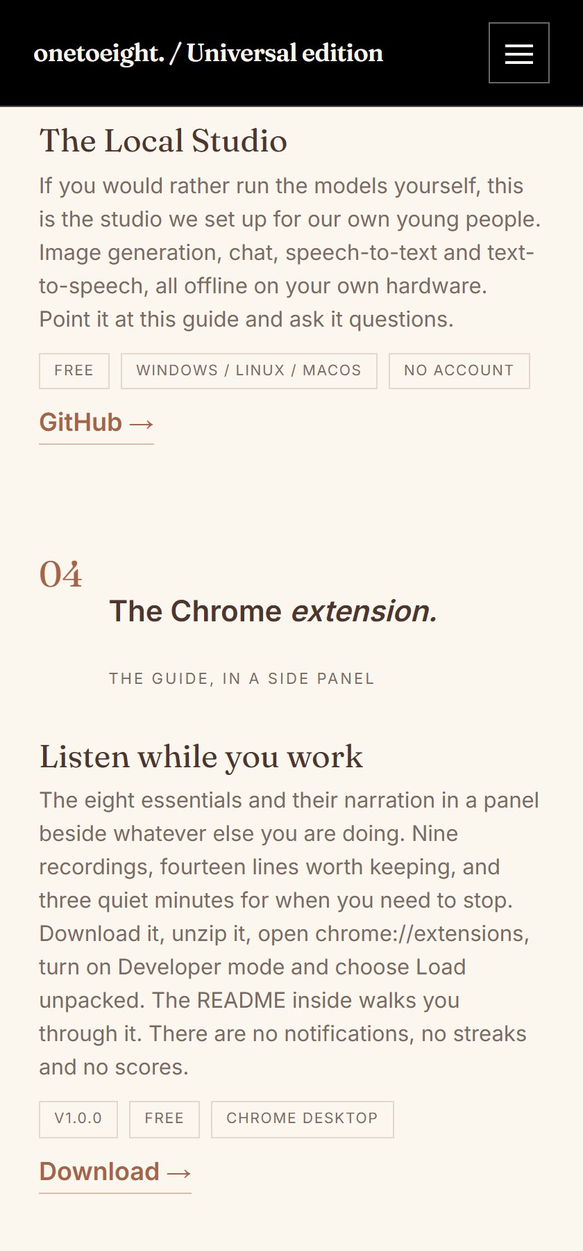 The downloads section of the guide's extras page.